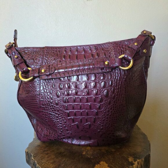 Brahmin Lauren Port Melbourne Oxblood Crocodile-Embossed Hobo Bag New - Picture 4 of 16